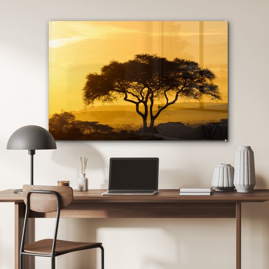 Ciel jaune sur le parc national du Serengeti en Tanzanie Plexiglas 120x80 cm - Tirage photo sur Glas (décoration murale en plexiglas)