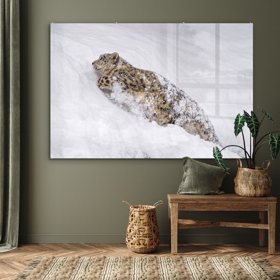 Peinture sur Verre - Léopard des Neiges - Neige - Jaune - 180x120 cm - Peintures sur Verre Peintures - Photo sur Glas