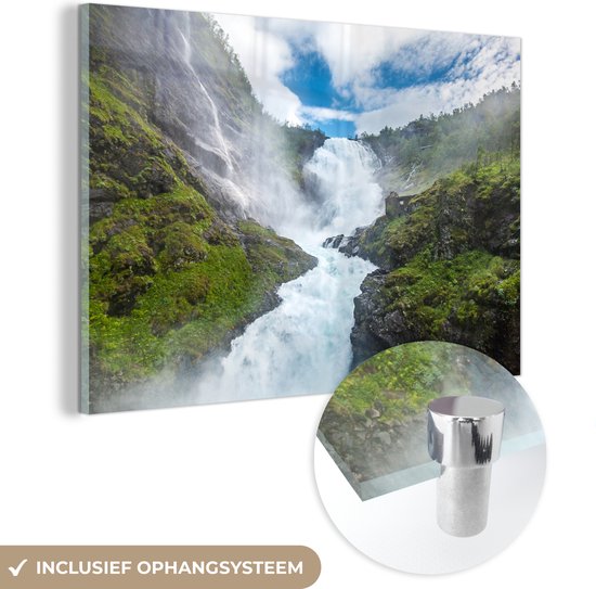 MuchoWow® Glasschilderij 60x40 cm - Schilderij acrylglas - Kjosfossen waterval foto - Foto op glas - Schilderijen