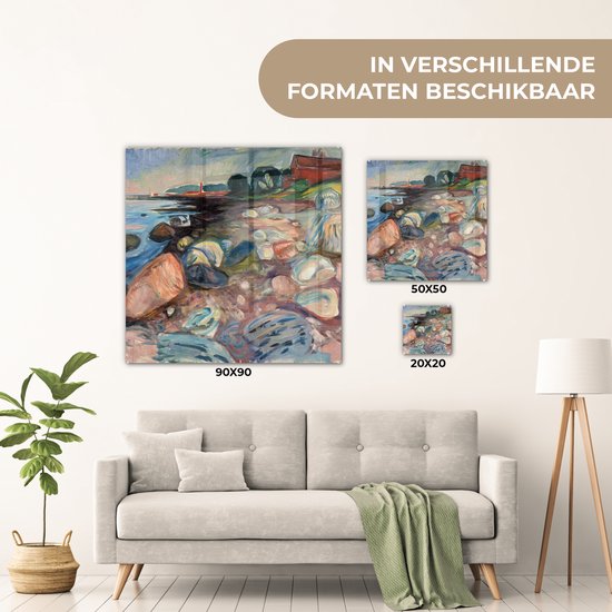 MuchoWow® Peinture sur verre 90x90 cm - Peinture sur verre acrylique - Banque avec maison rouge - Edvard Munch - Photo sur verre - Peintures