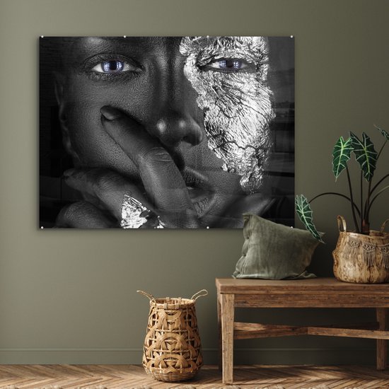 MuchoWow® Peinture sur verre - Femme - Argent - Zwart - Blauw - 120x90 cm - Peintures sur verre acrylique - Photo sur Glas