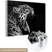 MuchoWow® Peinture sur Verre - Jaguar - Animal - Zwart - Wit - 90x60 cm - Peintures sur Verre Acrylique - Photo sur Glas