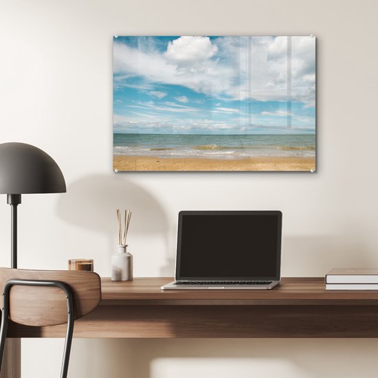 MuchoWow® Peinture sur verre 60x40 cm - Peinture sur verre acrylique - Plage - Été - Nuages ​​- Photo sur verre - Peintures