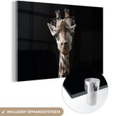 MuchoWow® Glasschilderij 60x40 cm - Schilderij acrylglas - Giraffe - Bril - Zwart - Foto op glas - Schilderijen