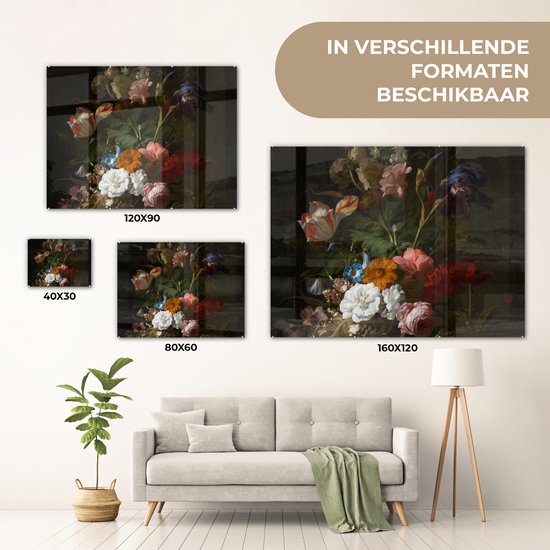 MuchoWow® Peinture sur Verre - Vase avec Fleurs - Peinture de Rachel Ruysch - 160x120 cm - Peintures sur Verre Acrylique - Photo sur Glas