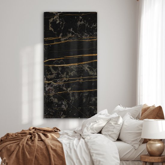 MuchoWow® Peinture sur Verre - Marbre - Zwart - Or - Veine - 80x160 cm - Peintures sur Verre Acrylique - Photo sur Glas