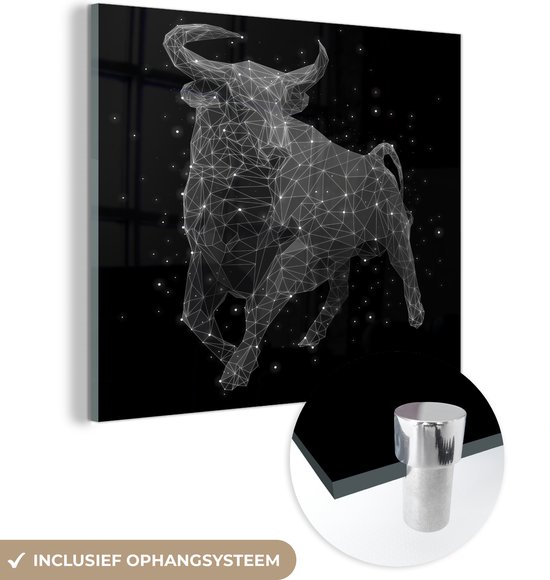 MuchoWow® Glasschilderij 20x20 cm - Schilderij acrylglas - Een illustratie van het sterrenbeeld stier - Foto op glas - Schilderijen