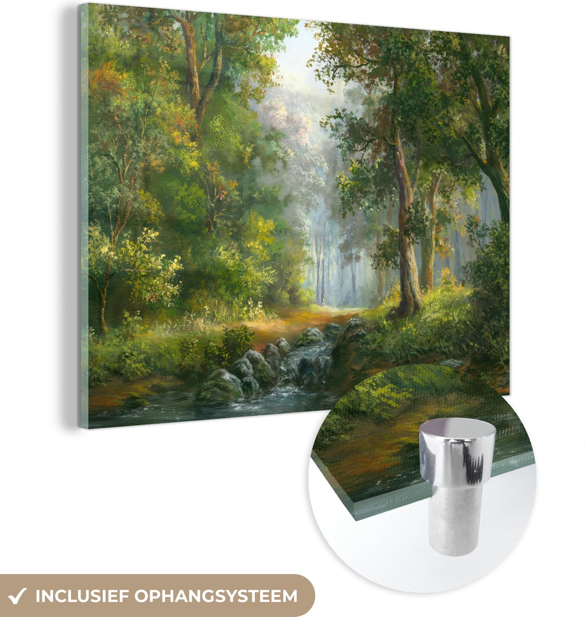 ® Glasschilderij 80x60 cm - Schilderij acrylglas - Bos - Olieverf - Zomer - Foto op glas - Muurdecoratie woonkamer - Wanddecoratie slaapkamer - Schilderijen