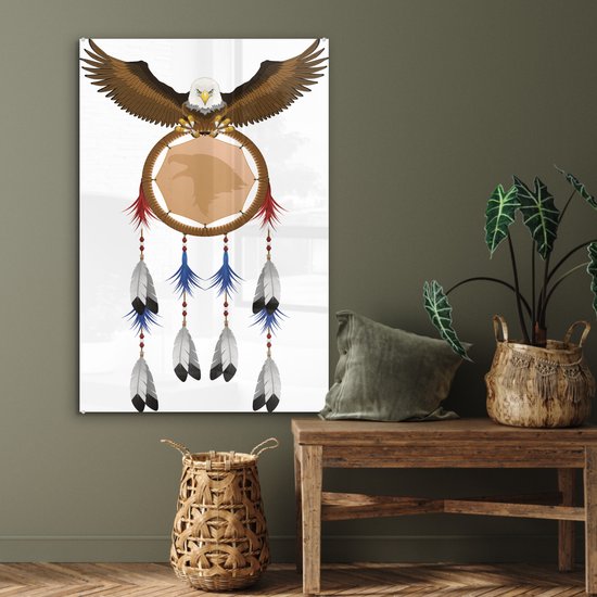 MuchoWow® Peinture sur verre 80x120 cm - Peinture sur verre acrylique - Illustration d'un attrape-rêves avec un aigle - Photo sur verre - Peintures