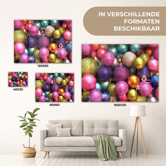 Peinture sur Verre - Gros Plan de Boules de Noël Colorées - 40x30 cm - Peintures sur Verre Peintures - Photo sur Glas