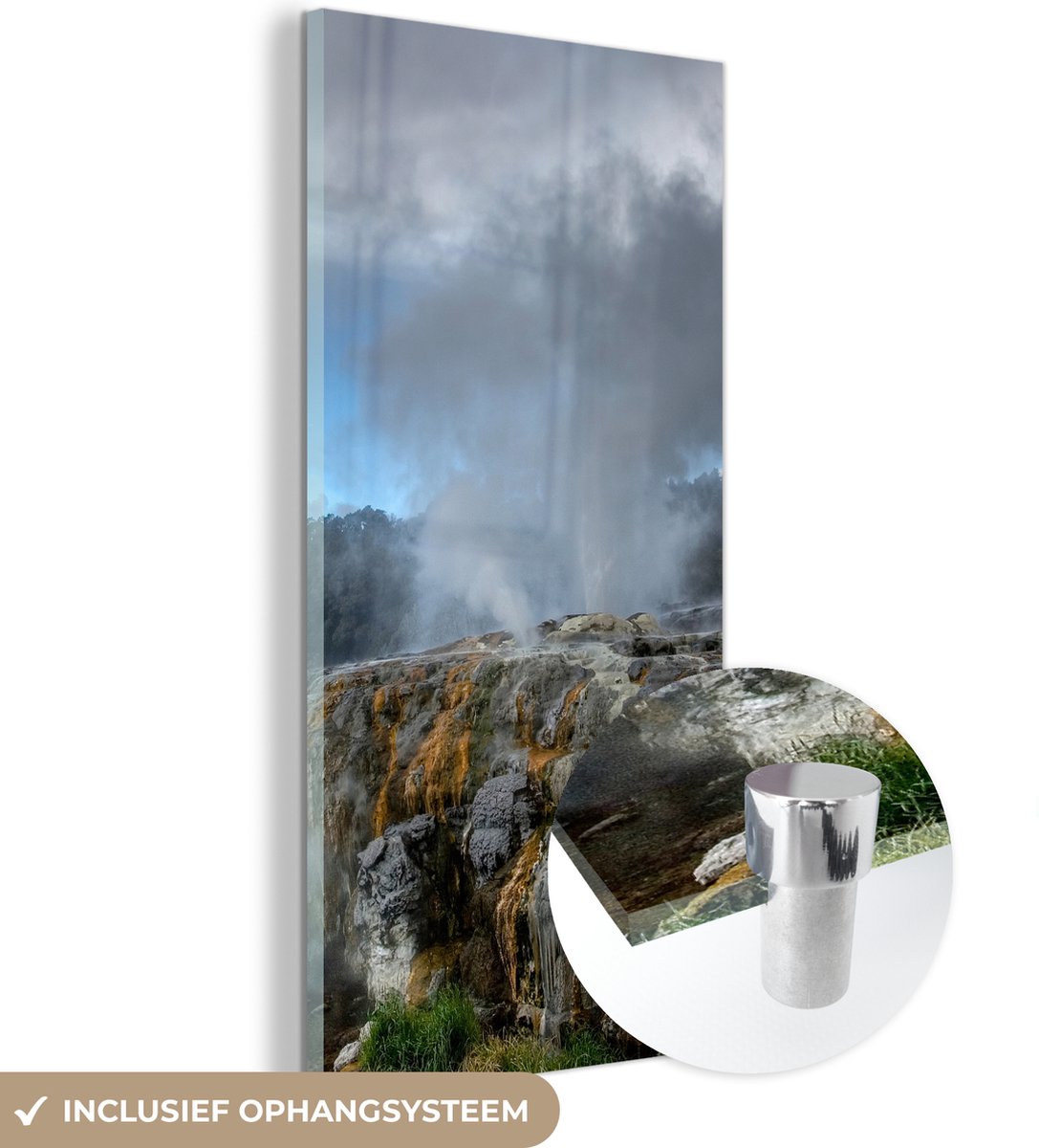 ® Glasschilderij 80x160 cm - Schilderij acrylglas - De Whakarewarewa geisers in Nieuw Zeel