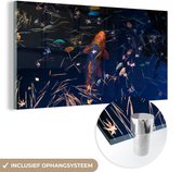 MuchoWow® Peinture sur verre 40x20 cm - Peinture sur verre - Une carpe koï colorée dans un étang - Photo sur verre acrylique - Peintures