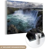 MuchoWow® Glasschilderij 30x20 cm - Schilderij acrylglas - IJsland - Watervallen - Blauw - Foto op glas - Schilderijen