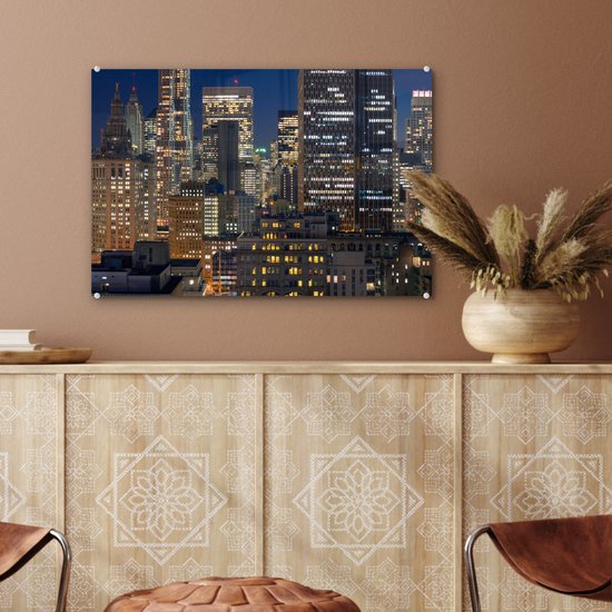 MuchoWow® Peinture sur verre 60x40 cm - Peinture acrylique sur verre - New York - USA - Nuit - Photo sur verre - Peintures