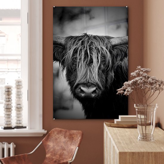 MuchoWow® Peinture sur verre 60x90 cm - Peinture sur verre acrylique - Highlander écossais - Lumière - Portrait - Nature - Photo sur verre - Peintures