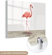 MuchoWow® Glasschilderij 40x30 cm - Schilderij acrylglas - Flamingo - Roze - Vogel - Meisjes - Jongens - Kind - Foto op glas - Schilderijen