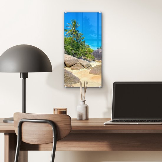 MuchoWow® Peinture sur verre 20x40 cm - Peinture sur verre acrylique - Plage - Tropical - Mer - Plantes - Photo sur verre - Peintures