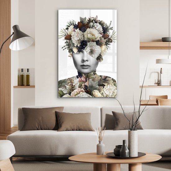 MuchoWow® Peinture sur verre - Femme - Éclats - Fleurs - 60x90 cm - Peintures sur verre acrylique - Photo sur Glas