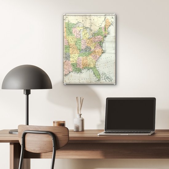® Glasschilderij 30x40 cm - Schilderij acrylglas - Antieke kaart van de Verenigde Staten - Foto op glas - Muurdecoratie woonkamer - Wanddecoratie slaapkamer - Schilderijen