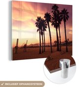 MuchoWow® Glasschilderij 40x30 cm - Schilderij acrylglas - Santa Monica Beach zonsondergang - Foto op glas - Schilderijen