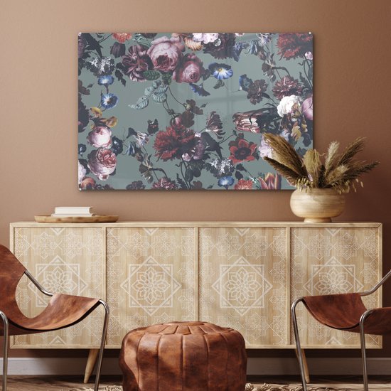 Peinture sur Verre - Fleurs - Roses - Rose - 120x80 cm - Peintures Plexiglas