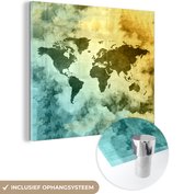 MuchoWow® Glasschilderij 90x90 cm - Schilderij acrylglas - Wereldkaart - Rook - Kleuren - Foto op glas - Schilderijen