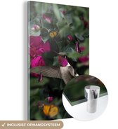 MuchoWow® Glasschilderij 40x60 cm - Schilderij acrylglas - Kolibrie - Vogel - Roze - Foto op glas - Schilderijen