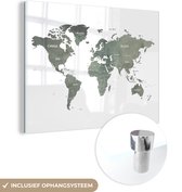 MuchoWow® Glasschilderij 80x60 cm - Schilderij acrylglas - Wereldkaart - Aardrijkskunde - Grijs - Foto op glas - Schilderijen