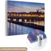 MuchoWow® Glasschilderij 120x80 cm - Schilderij acrylglas - Licht - Brug - Maastricht - Foto op glas - Schilderijen