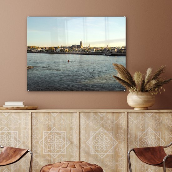 Rivière Waal et Nimègue en arrière-plan Plexiglas 80x60 cm - Tirage photo sur Glas (décoration murale en plexiglas)