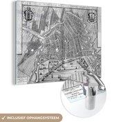 MuchoWow® Glasschilderij 160x120 cm - Schilderij acrylglas - Historische Amsterdamse stadskaart - zwart wit - Foto op glas - Schilderijen - Plattegrond