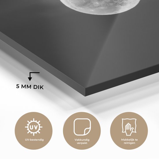 MuchoWow® Peinture sur verre 160x120 cm - Peinture sur verre acrylique - Pleine lune dans le ciel nocturne - noir et blanc - Photo sur verre - Peintures