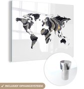 MuchoWow® Glasschilderij 120x90 cm - Schilderij acrylglas - Wereldkaart - Goud - Lijn - Foto op glas - Schilderijen