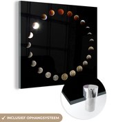 MuchoWow® Glasschilderij 20x20 cm - Schilderij acrylglas - Maan - Zwart - Nacht - Foto op glas - Schilderijen