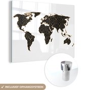 MuchoWow® Glasschilderij 160x120 cm - Schilderij acrylglas - Wereldkaart - Lijnen - Goud - Foto op glas - Schilderijen