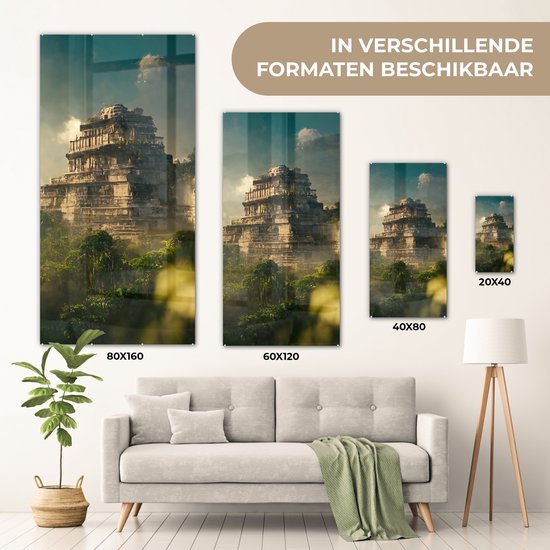 MuchoWow - Peinture sur verre - Photo sur verre - Jungle - Temple - Ciel - Nuages ​​- Vert - Peinture sur verre - Verre acrylique - Décoration de chambre - 60x120 cm - Décoration murale murale - Peintures de salon