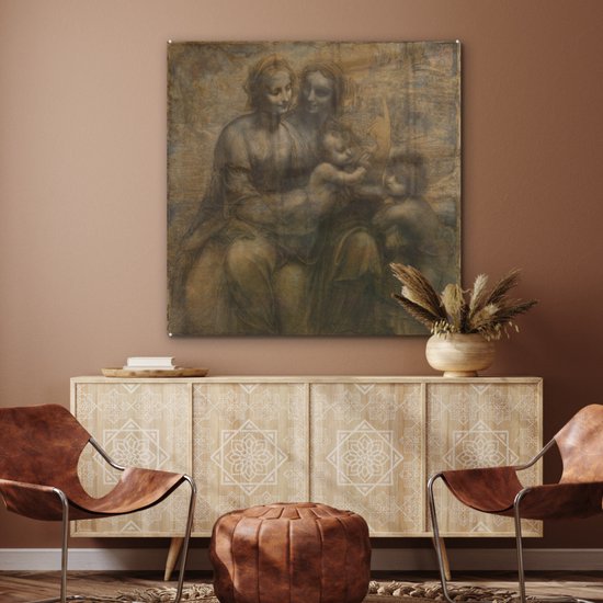 MuchoWow® Peinture sur verre 90x90 cm - Peinture sur verre - Marie avec l'enfant et Sainte Anne - Leonardo de Vinci - Photo sur verre acrylique - Peintures