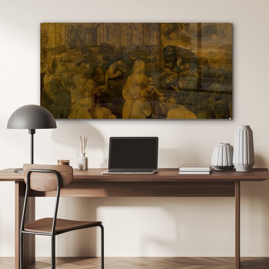 MuchoWow® Peinture sur verre 120x60 cm - Peinture sur verre - Adoration des Mages - Leonardo de Vinci - Photo sur verre acrylique - Peintures