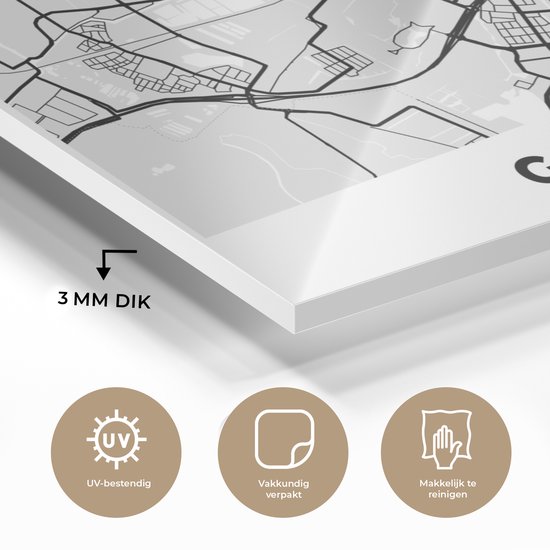 Peinture sur Verre - Carte - Groningen - Pays- Nederland - 30x20 cm - Peintures sur Verre Peintures - Photo sur Glas