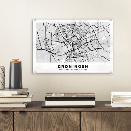 Peinture sur Verre - Carte - Groningen - Pays- Nederland - 30x20 cm - Peintures sur Verre Peintures - Photo sur Glas