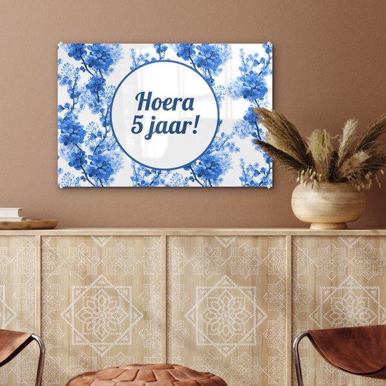 MuchoWow® Peinture sur verre 60x40 cm - Peinture sur verre acrylique - Anniversaire - 5 ans - Bloem - Photo sur verre - Peintures
