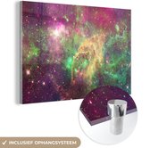 MuchoWow® Peinture sur verre 90x60 cm - Peinture sur verre acrylique - Espace - Vert - Étoiles - Photo sur verre - Peintures