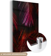 MuchoWow® Glasschilderij 100x150 cm - Schilderij acrylglas - Jungle - Rood - Bladeren - Foto op glas - Schilderijen