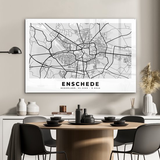 Peinture sur Verre - Carte - Enschede - Pays- Nederland - 120x80 cm - Peintures sur Verre Peintures - Photo sur Glas