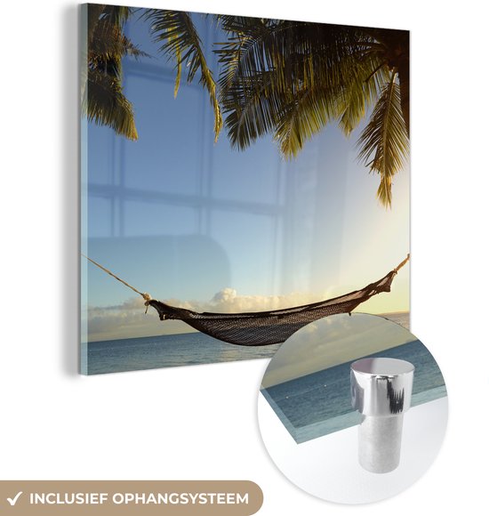 MuchoWow® Glasschilderij - Hangmat - Tropisch - Palmboom - Acrylglas Schilderijen - Foto op Glas