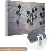 MuchoWow® Glasschilderij 90x60 cm - Schilderij acrylglas - Meeuw - Water - Vogel - Foto op glas - Schilderijen