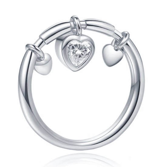 Zilverkleurige Dames Ring met Hart Hanger van Zirkonia-19mm