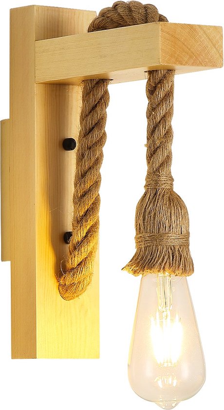 Applique Murale en Bois,E27 Lampe Murale Vintage Industrielle