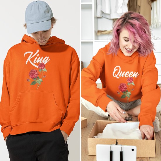 Oranje Koningsdag Hoodie King Rose - Maat XXL - Uniseks Pasvorm - Oranje Feestkleding