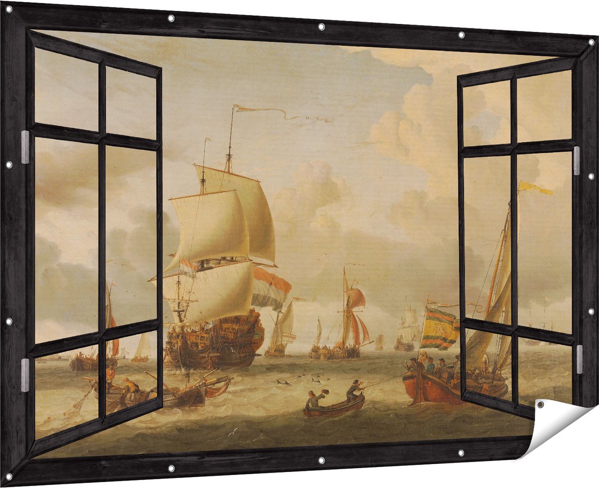 Gards Tuinposter Doorkijk De Rede van Enkhuizen - Abraham Storck - 180x120 cm - Tuindoek - Tuindecoratie - Wanddecoratie buiten - Tuinschilderij Multikleur